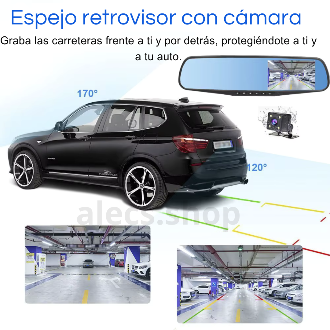 Espejo Retrovisor con Doble Cámara — Graba Cada Momento y Protege tu Camino