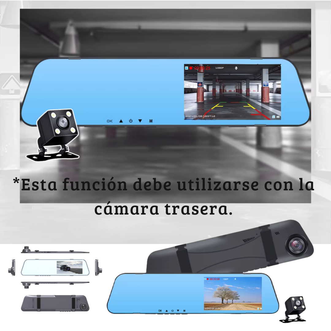 Espejo Retrovisor con Doble Cámara — Graba Cada Momento y Protege tu Camino